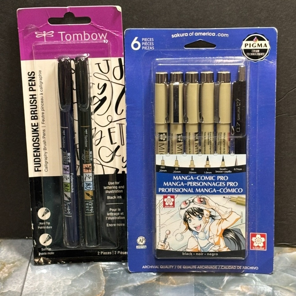 Sakura Manga-Comic Pro (6pc.)& Tom Bow FUDENOSUKE (2ct.) Brush Pens!